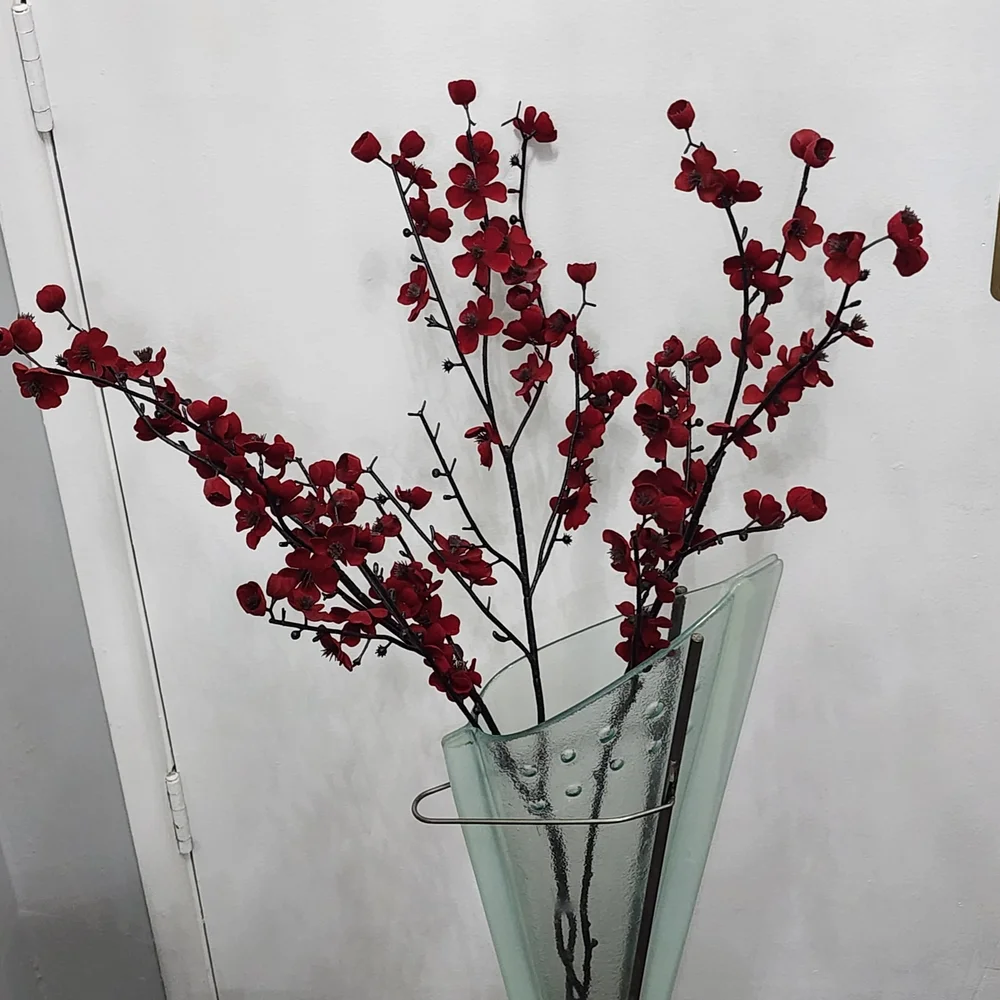 Plum Blossom Branches  3 Piece Silk Red Decorative Floral 38 Inches Long